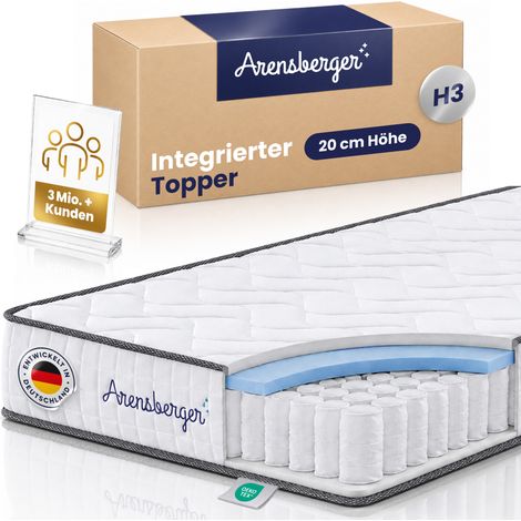 Arensberger JANA Federkernmatratze - 20cm Höhe - Matratze mit Gelschaum Schicht - H3 Mittelfest – 7 Zonen - Federkern - Liegekomfort 9x190cm