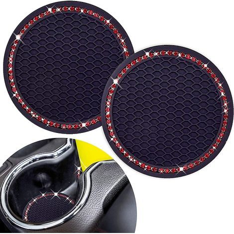 Portavasos para coche Mignon, paquete de 2 insertos universales para portavasos de vehículos, 7 cm de silicona, antideslizantes, con cristales brillantes. (1/5)