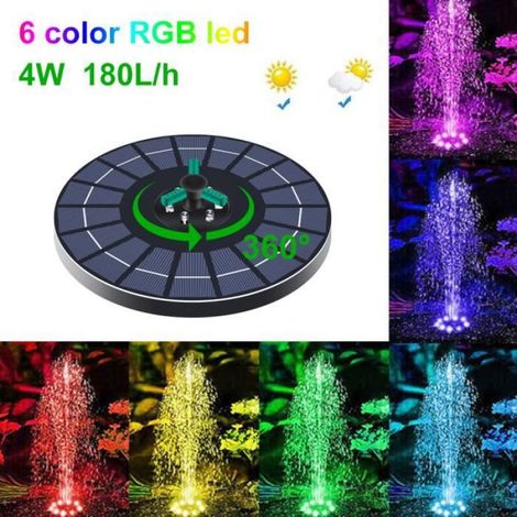 Fontaine Solaire - - Flottante avec 6 Buses - LED RVB - 4W - Protection manque d'eau (1/4)
