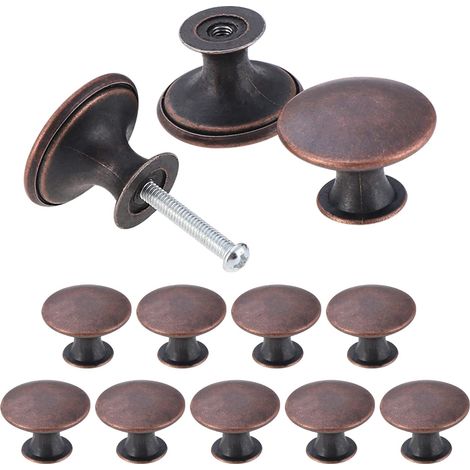 Lot de 12 poignées de tiroir, poignées de cuisine vintage, poignées de meubles rondes, 30 mm, bronze rouge (1/5)