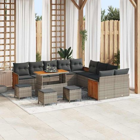 Conjunto de sofá de jardín con cojín 14 pcs Gris vidaXL (1/5)