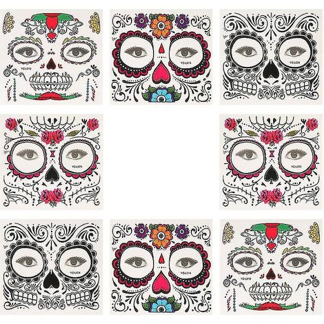 8 feuilles d'autocollants pour le visage pour les décorations d'Halloween (1/3)