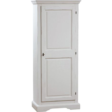Rustikaler Hocker aus massivem Lindenholz mit weißem Antikfinish L72xPR40xH173 cm. Made in Italy