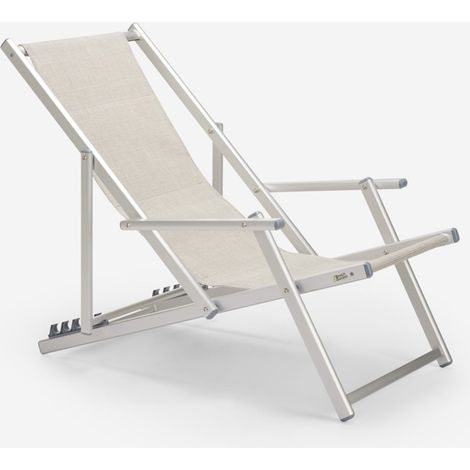 Sea Strandliegestuhl mit klappbaren Armlehnen aus Aluminium Riccione Gold Lux - Grau