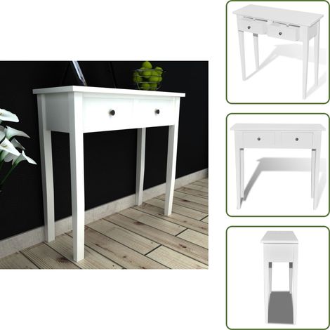 Meuble de couloir - vidaXL Table de console et coiffeuse avec 2 tiroirs Blanc - Tiroir coulissant (1/5)