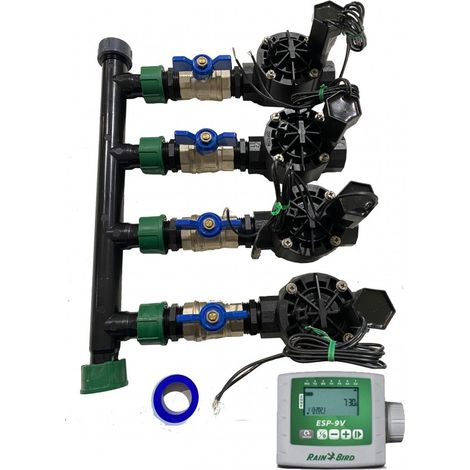 Système d'arrosage automatique de jardin à 4 zones avec programmateur ESP 9V et électrovannes Rain Bird HV 1'' 24v
