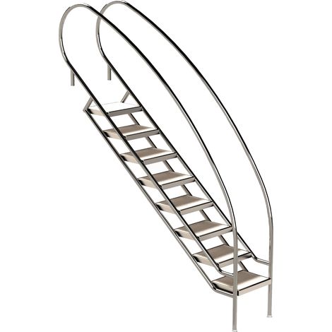 Eichenwald Pooltreppe Modell 08.2 Miami Swing Beckentiefe 1999mm Ausladung 2088mm 8 Edelstahl-Waffelblech-Stufen