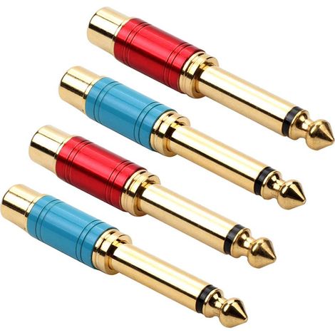 4 Pièces 6.35mm (1/4 Pouce) Adaptateur Audio Mâle vers RCA Femelle Plaqué Or (Rouge et Bleu) (1/5)