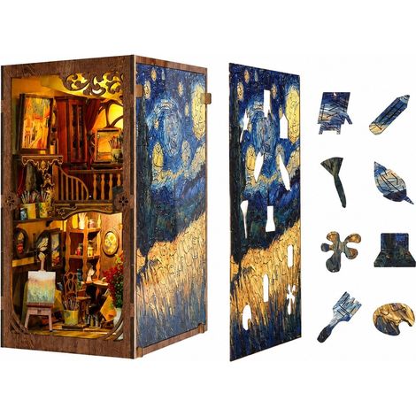 Puzzle porte-livres en bois à monter soi-même, maquette de maison 3D, décoration de bureau à assembler à la main (1/5)