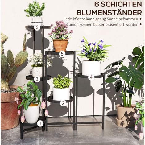 MEUBLIV Pflanzenregal 6 Ebenen 60x40x80 cm schwarz – klappbar, ohne Montage (1/5)