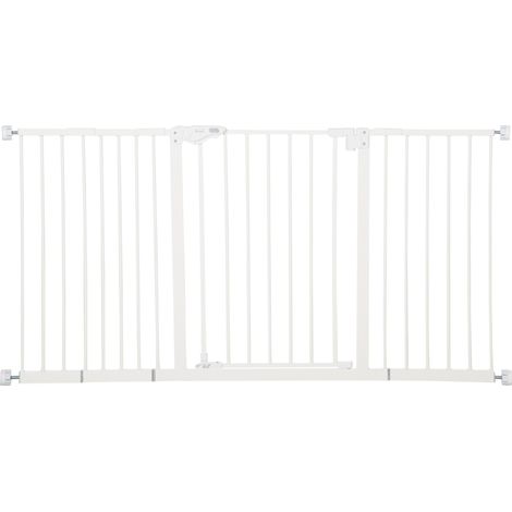 Puerta de seguridad para perros de hierro blanco 74-147,5 cm con 3 extensiones MODENUIT (1/5)
