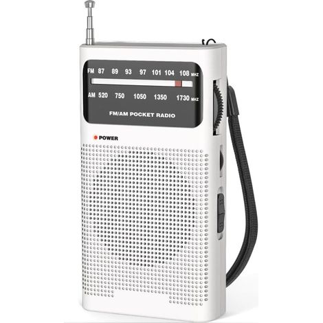 Radio Portable, AM(MW)/FM Radio a Pile, Transistor Radio de Poche avec Excellente Réception, Excellente Qualité Sonore, Mini Radio Portable(AA) - Blanc (1/4)