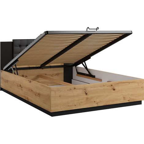 Bett mit Bettkasten 140x200cm Holzoptik und Schwarz