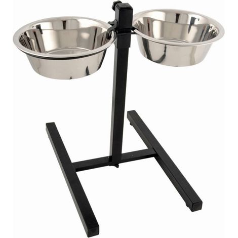 Lot de 2 Gamelles pour Chien "Réglable" 46cm Argent (1/4)