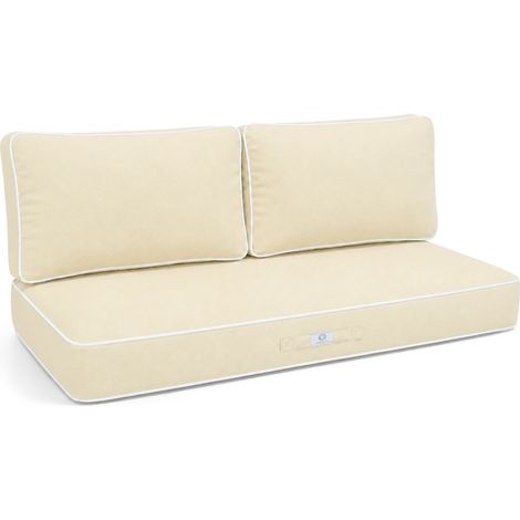 Ensemble Coussins Premium 120x60 Jaune Beurre - 1 Assise + 2 Dossiers (Épais 12cm & Passepoil)