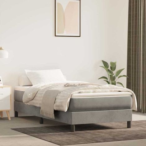 Cama box spring con colchón terciopelo gris claro 90x190 cm (1/5)