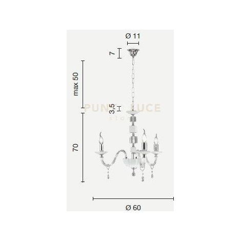 LAMPADARIO LIVIA 3 LUCI OTTANIO- TRASPARENTE E CROMO ATTACCO E14 D.60CM