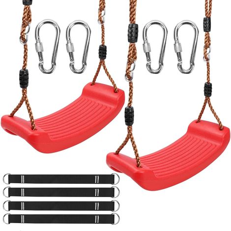 Balançoire Enfant Exterieur et Interieur, 2 Pièces Siège Balancoire Antidérapant, Corde Balancoire Hauteur Réglable pour Jardin, Cour, Aire De Jeux, Rouge (1/5)