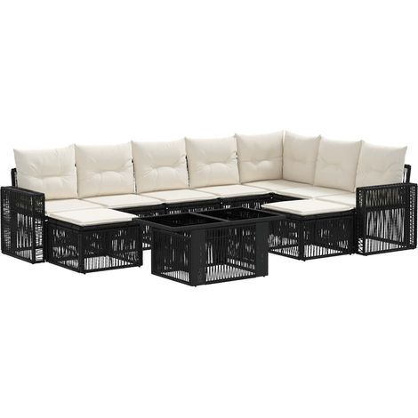 Set Divano da Giardino 10 pz Nero e Bianco Crema polyrattan vidaXL (1/5)