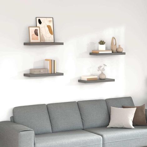 323792 vidaXL Floating Wall Shelves 4 pcs High Gloss Grey 60x23,5x3,8 cm MDF (1/5)