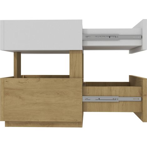 Table de nuit 2 tiroirs blanc – design industriel 2 niveaux, rangement intégré – pour chambre, salon ou bureau (1/5)
