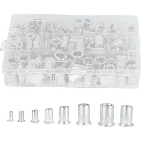 175 écrous à sertir en alliage d'aluminium galvanisé à tête plate, inserts filetés, outils de quincaillerie (1/5)