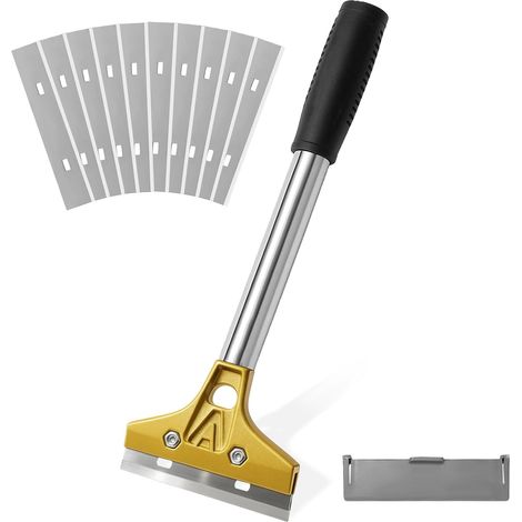 Grattoir Plaque Vitrocéramique Induction 30cm 10 Lames Acier Carbone, Grattoir Vitre Plancha Long Manche pour Table de Cuisson, Carrelage, Papier Peint, Colle et Miroir, Outil Professio (1/5)