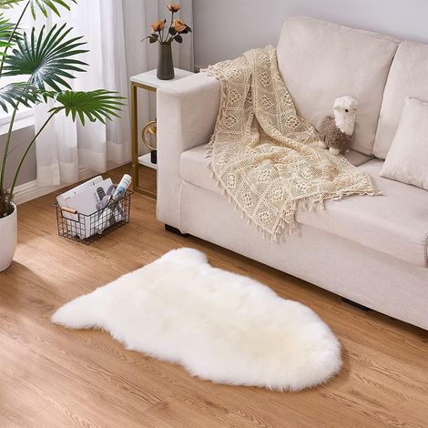 LaBlanc – Kunstfell-Teppich, gemütliches Gefühl wie echte Wolle, Kunstfell-Teppich, künstliches Woll-Sofateppich-Kissen (weiß, 50 x 80 cm) (1/5)