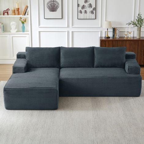 Canapé d'angle convertible en L avec poches latérales,canapé 4 places en velours côtelé,assise profonde,Canapé convertible modulable,Noir