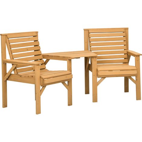Set bistro in legno 3 pezzi, arredo giardino resistente agli agenti atmosferici con struttura a doghe e foro ombrellone, marrone