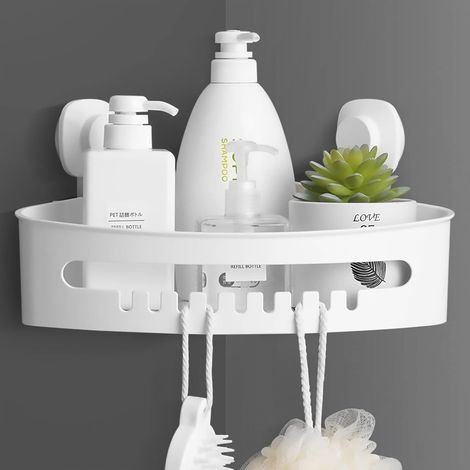 Étagère Angle à Ventouse Douche, Serviteur de Rangement Douche sans Perçage Reutilisable, Grandes Panier de Rangement Mural Serviteur Accessoire pour Salle de Bain/Chambre/Cuisine Blanc, 8kg-Fei Yu (1/5)