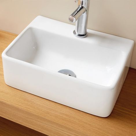 Lavabo blanco brillante sobre encimera ceramico COSENZA 40,5 x 30 cm