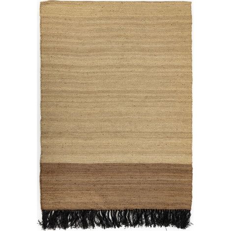 Tapis naturel et noir en jute tressée style ethnique chic - Naturel avec bande marron et noir (1/3)