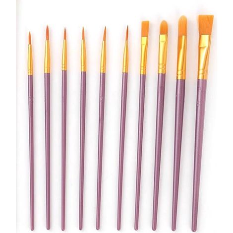 Ensemble de 10 pinceaux - pinceaux en nylon de haute qualité pour peinture acrylique - Pour aquarelle et peinture à l'huile - Idéal pour les enfants débutants et les artistes confirmés (1/5)