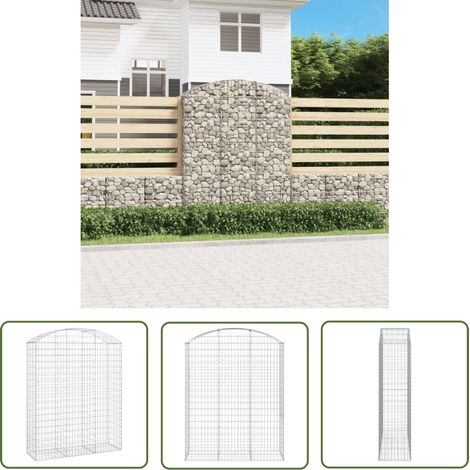 The Living Store Panier de gabions arqué 150x50x180/200 cm Fer galvanisé - Paniers De Gabions - Mur De Gabions - Clôture Végétale - Décoration Jardin - Séparation Jardin (1/5)
