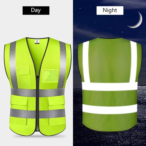 Gilet de Sécurité, 2 Pièces, Veste de Haute Visibilité, Gilet Unisexe, 5 Poches, Taille Unique/Vert