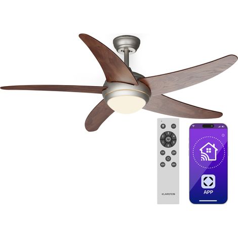 Klarstein Bolero - Ventilatore a soffitto 2 in 1, 132 cm, lampada da 55W, telecomando, controllo con app, 2 sensi di rotazione