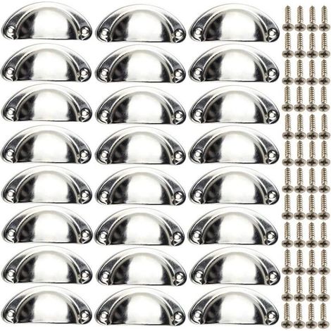 Lot de 24 poignées de meubles coquille vintage – Boutons semi-circulaires en fer avec finition chrome – Dimensions 82 x 35 mm avec vis (1/5)