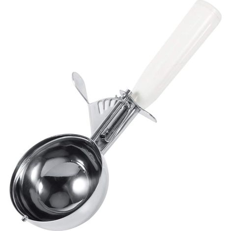 Cuillère à Glace 7.8cm, Appareil Professionnel de Boule de Glace avec Gâchette, Cuillère à Crème Glacée à Fruits en Acier Inoxydable, Poignée en Plastique, pour Glaces et Fruits (Blanc) (1/5)
