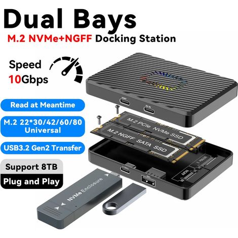 Station d'accueil d'extension (interface NVMe + interface NGFF), boîtier pour disque dur, hub externe, compatible avec PC et ordinateurs portables. (1/4)