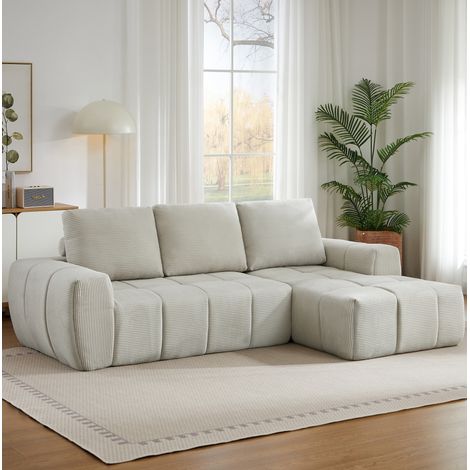 Canapé d'angle 255x162x84 cm beige, coussins amovibles, velours côtelé, sans montage MEUBLIV (1/5)