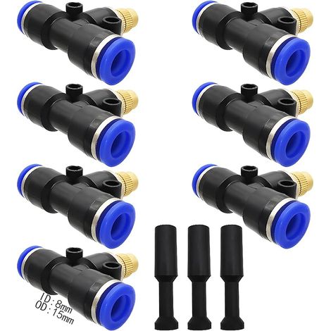Buse de brumisation en laiton, 7 pièces connecteur rapide buse d'atomisation réglable connecter tube d'intubation rapide de 8 mm + 3 pièces blocage pour patio, jardin, pelouse, serre (1/5)