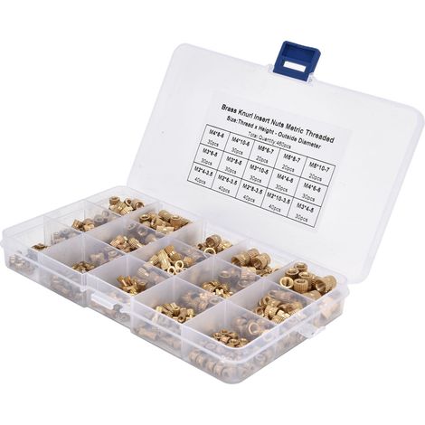Lot de 460 écrous moletés laiton à trou taraudé femelle M2 M3 M4 M5 inserts filetés assortment (1/5)