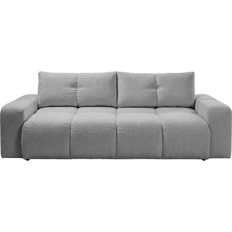 CONSTANCE - Canapé droit convertible tissu chenille 3 places Gris clair (1/5)