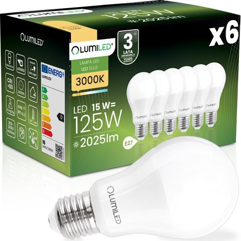 6x LED-Lampe E27 A65 15W = 125W 2025lm 3000K Warmweiß 260° LUMILED