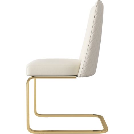Set de 2 sillas de comedor de terciopelo beige con patas de metal dorado (1/5)