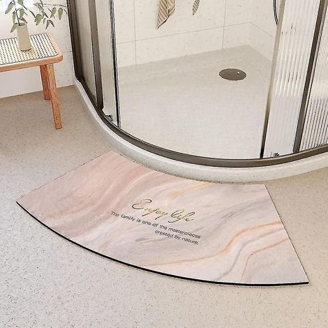 Tapis de douche d'angle Mott 50 à séchage rapide, antidérapant et incurvé, pour douche ronde. Tapis absorbant et doux pour salle de bain, confortable et facile à poser au sol. Dimensions : 50 x 80 cm. (1/5)