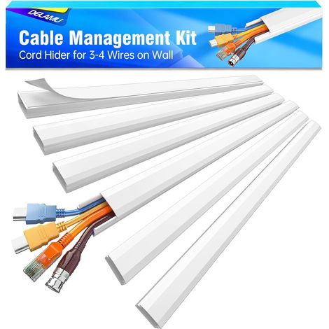 Cache-câble TV, cache-câbles pour 3 à 4 fils sur le mur, grand cache-câbles pour câbles TV, facile à installer pour cordons sur le mur, housse de câbles TV, 15,2 x 3,9 cm (l x H), blanc (1/5)