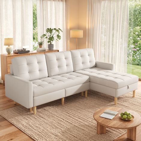 Ecksofa 212x130x86 cm Beige Stoff mit Stauraum und wechselbarer Chaiselongue (1/5)