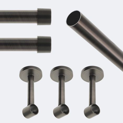 Kit de tringle à rideaux Carbone 250cm Diam.20mm Embout Capuchon - Fixation Mur - Boulet (1/3)